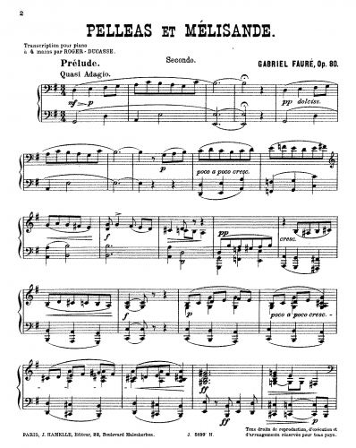 Fauré - Pelléas et Mélisande Suite, Op. 80 - Selections For Piano 4 Hands (Roger-Ducasse) - Score