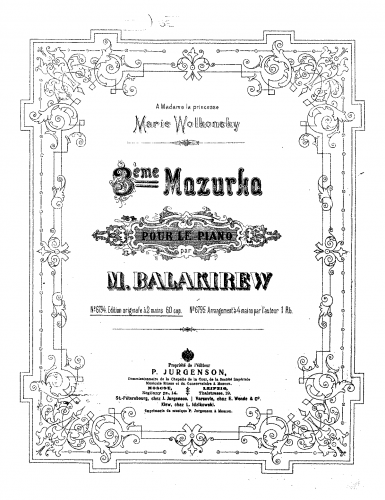 Balakirev - Mazurka No. 3 - Score