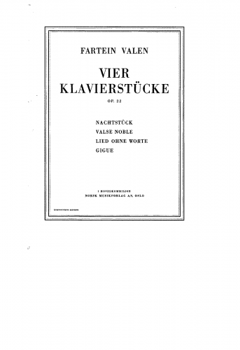 Valen - Vier Stücke, Op. 22 - Piano Score - Piano Score