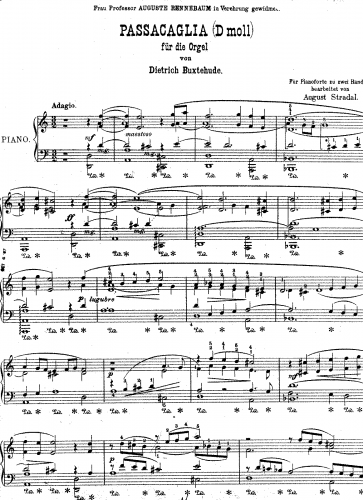 Buxtehude - Passacaglia in D minor, BuxWV 161 - Arrangements and Transcripitons For Piano solo (Stradal) - Score