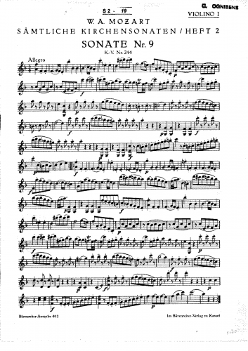 Mozart - Church Sonata - Scores and Parts