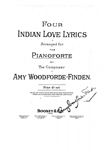 Woodforde-Finden - 4 Indian Love Lyrics from "The Garden of Kama" - For Piano solo (Composer) - Score