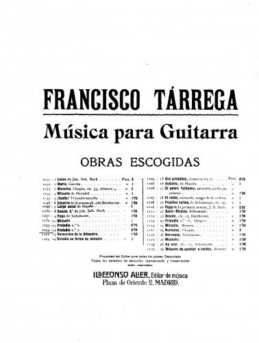 Tárrega - Preludio No. 7 - Guitar score