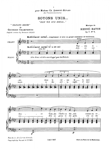 Rhené-Baton - Chansons douces, Op. 7 - Score