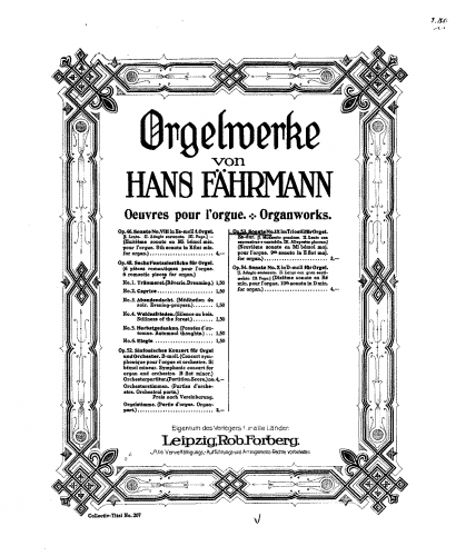 Fährmann - Organ Sonata No. 9, Op. 53 - Score