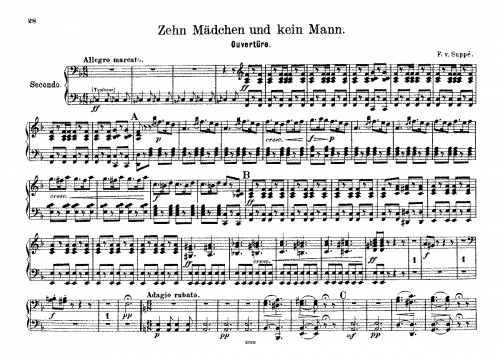 Suppé - Zehn Mädchen und kein Mann - Overture For Piano 4 hands - Score