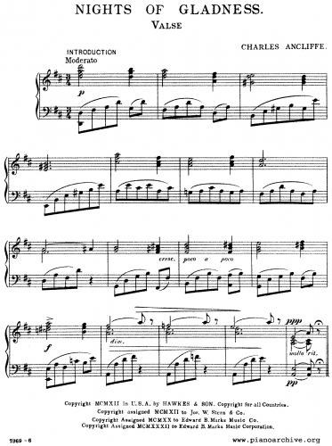 Ancliffe - Nights of Gladness - Piano Score - Score