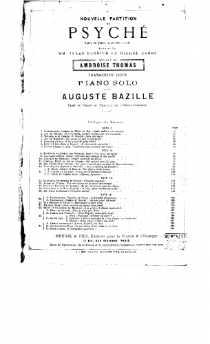 Thomas - Psyché - Revised Version (1878) For Piano solo (Bazille) - Score