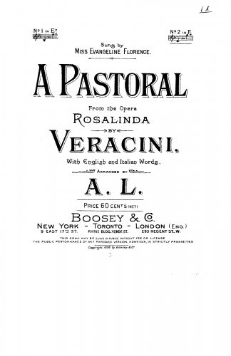 Veracini - Rosalinda - Vocal Score - Aria: Meco verrai su quella