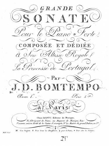 Bomtempo - Piano Sonata, Op. 1 - Score