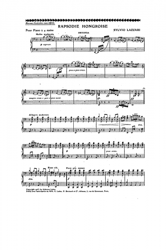 Lazzari - Rapsodie hongroise - Piano Duet Scores - Score
