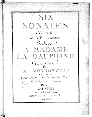 Mondonville - 6 Violin Sonatas - Score