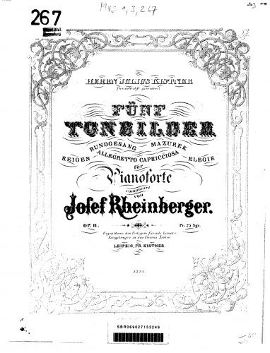 Rheinberger - 5 Tonbilder, Op. 11 - Score