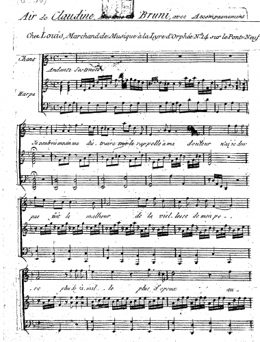 Bruni - Claudine, ou Le Petit Commissionnaire - Vocal scores For Voice and Harp