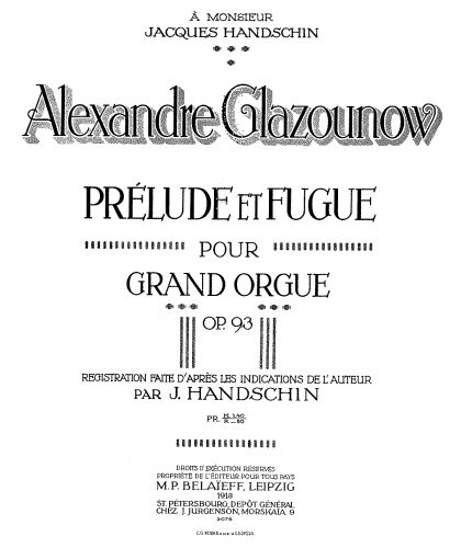 Glazunov - Prélude et fugue, Op. 93 - Score