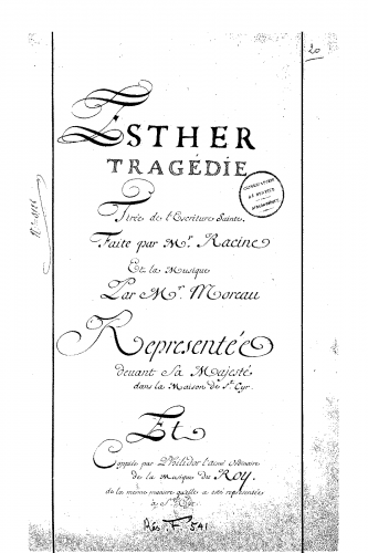 Moreau - Esther, tragédie tirée de l'Ecriture sainte - Complete manuscript