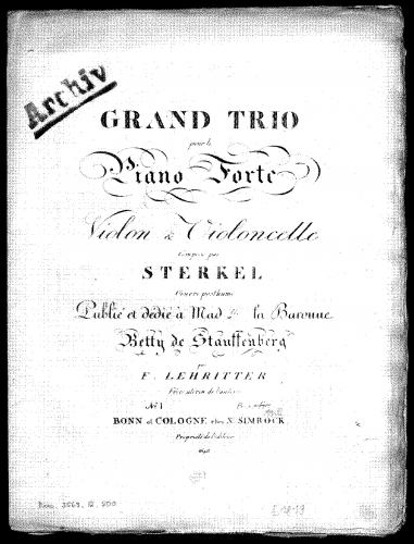 Sterkel - Grand Piano Trio in F major, Op.Posth.1