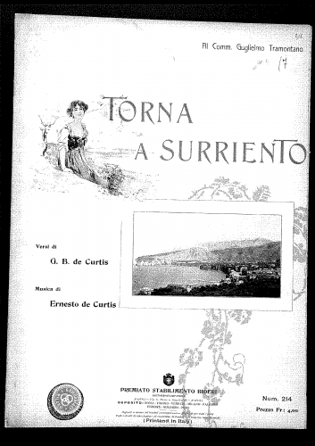 De Curtis - Torna a Surriento - For Voice and Mandolin - complete score