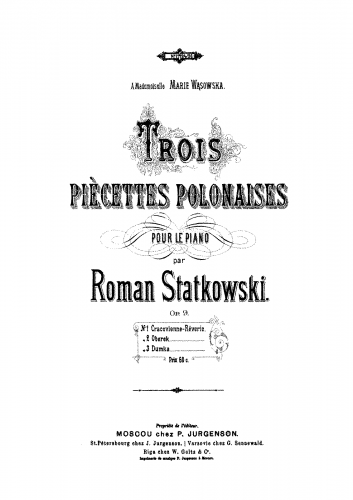 Statkowski - Trois piècettes polonaises - Score