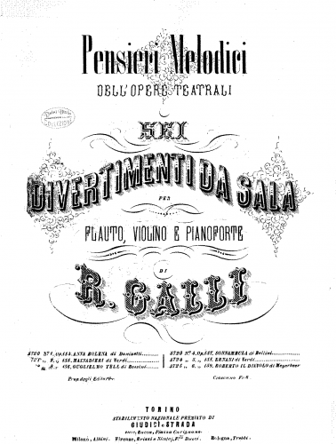 Galli - Pensieri Melodici Dell'Opere Teatrali - Scores and Parts - 3. Gugliemo Tell di Rossini, Op. 156