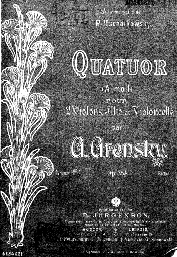 Arensky - String Quartet No. 2 - For 2 Violins, Viola and Cello (Arensky) - Score
