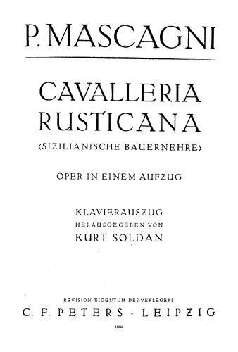 Mascagni - Cavalleria rusticana - Vocal Score - Score
