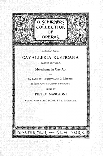 Mascagni - Cavalleria rusticana - Vocal Score - Score