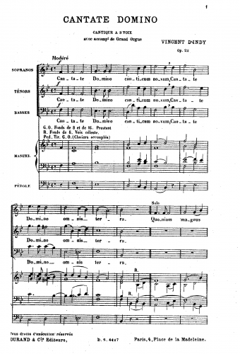 Indy - Cantate Domino, Op. 22 - Score