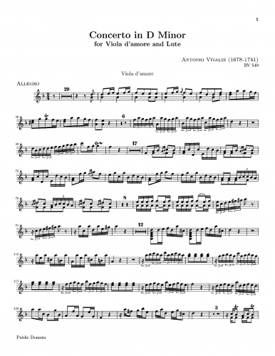 Vivaldi - Concerto for Viola d'amore and Lute in D Minor, RV 540