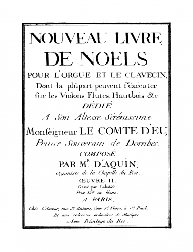 Daquin - Livre de Noëls - Organ Scores - Score