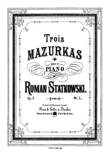 Statkowski - Trois Mazurkas - Score