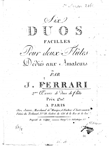 Ferrari - 6 Flute Duos, Op. 2 - Score