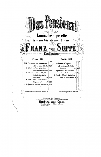 Suppé - Das Pensionat - Vocal Score - Score