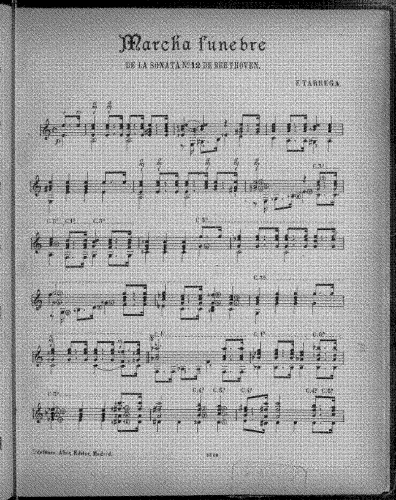 Beethoven - Piano Sonata No. 12, Op. 26 - III. Marcia Funebre For Guitar (Tárrega) - Score