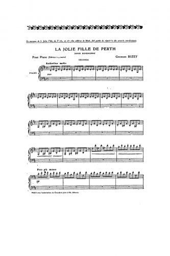 Bizet - La jolie fille de Perth - Danse bohémienne For Piano 4 hands - Score