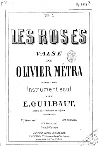 Métra - Les roses - For Cornet (Guilbaut) - Score