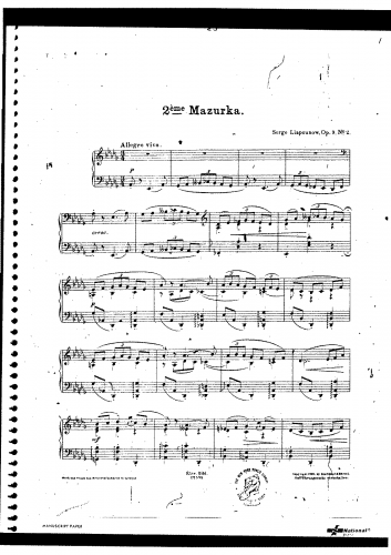 Lyapunov - Mazurka No. 2, Op. 9/2 - Score