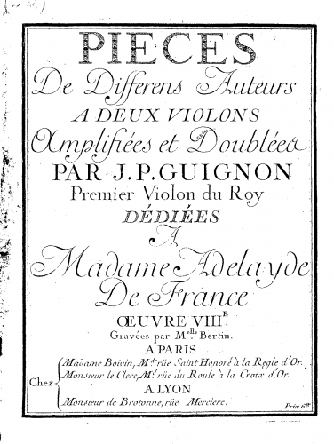 Guignon - Pieces à 2 violons, Op. 8 - Score