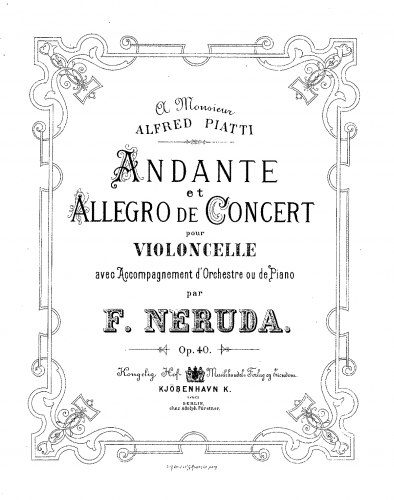 Neruda - Andante et Allegro de Concert, Op. 40 - For Cello and Piano - Score