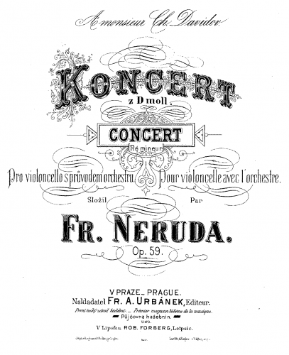 Neruda - Violoncelle Concert No. 2 (Ré mineur) pour violoncelle avec l'orchestre ou piano Op. 59 - For Cello and Piano (Composer) - Score