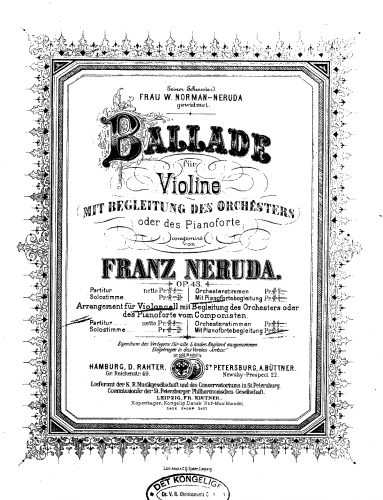 Neruda - Ballade for Violin, Op. 43 - For Violin and Piano - Score