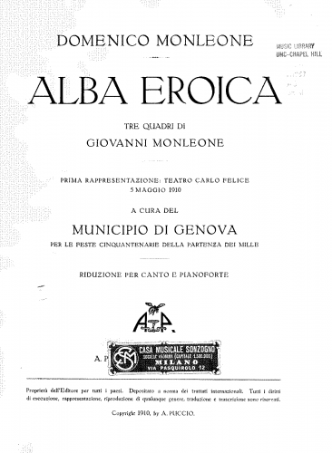 Monleone - Alba eroica - Vocal Score - Score
