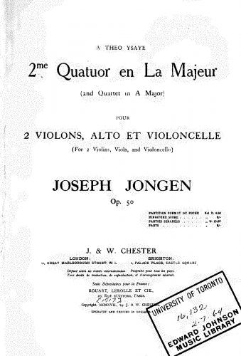 Jongen - String Quartet No. 2, Op. 50 - Score