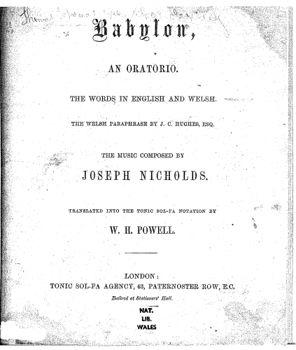 Nicholds - Babylon, an Oratorio - Vocal Score Selections - Nos.1-6. Chorus Score (Tonic Sol-Fa)