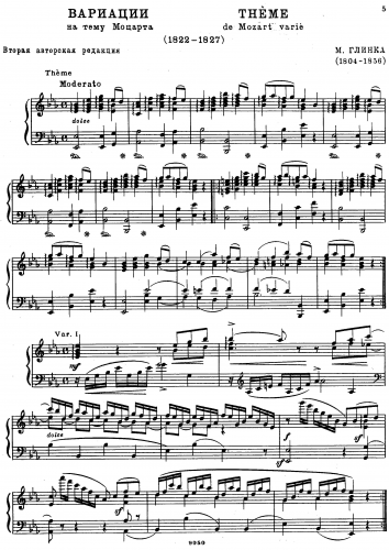 Glinka - Variations on a Theme from Mozart's Opera 'The Magic Flute' - Score