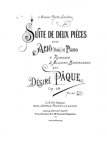 Pâque - Suite de deux pièces - Piano score and viola part
