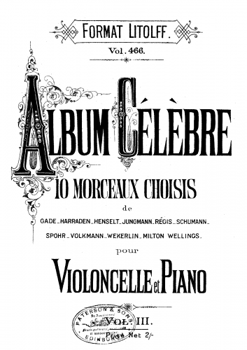 Gade - Aquarellen. Kleine Tonbilder für Pianoforte - No. 5 Barcarolle For Cello and Piano (Booth) - Piano Score and Cello Part