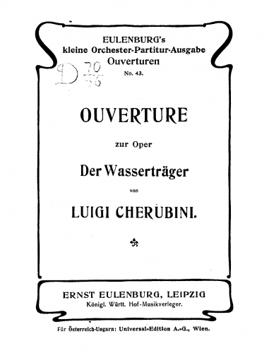 Cherubini - Les deux journées - Overture - Score