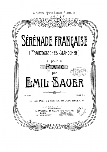 Sauer - Sérénade Francaise - Score