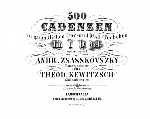 Zsasskovszky - 500 Cadenzen - Score